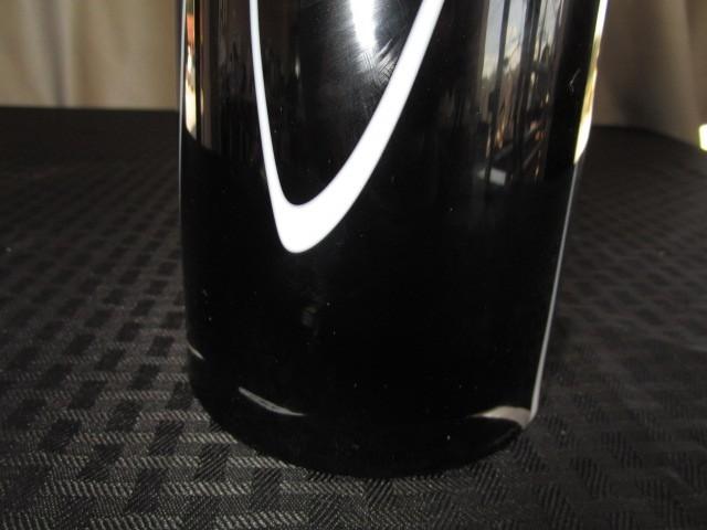 KOSTA BODA Signed Black w/ White Swirl Stripe Art Glass Vase 13" H