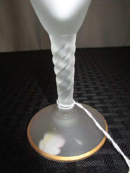 NOLEANS GLASS- JAPAN 1950'S-Pair - Milk-To-Clear w/ Bird Transfer Motif, Twist Stem