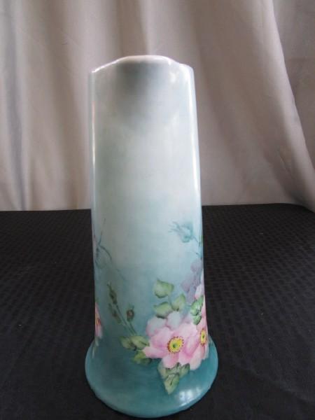 Ceramic Pitcher Pink Floral Blue Motif