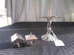 Godinger Silver Art Co. Birdhouse Salt/Pepper Shakers w/ Tree Stand