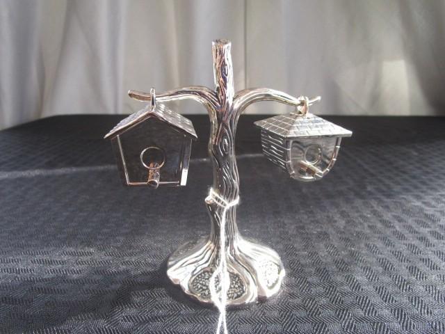 Godinger Silver Art Co. Birdhouse Salt/Pepper Shakers w/ Tree Stand