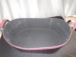 Red Sequin Fabric Basket Oval w/ Handles