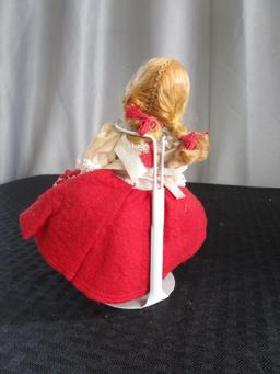 Madame Alexander "Switzerland" Doll Plastic Face/Feet/Cloth Body Red Dress w/ Stand