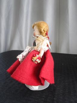 Madame Alexander "Switzerland" Doll Plastic Face/Feet/Cloth Body Red Dress w/ Stand