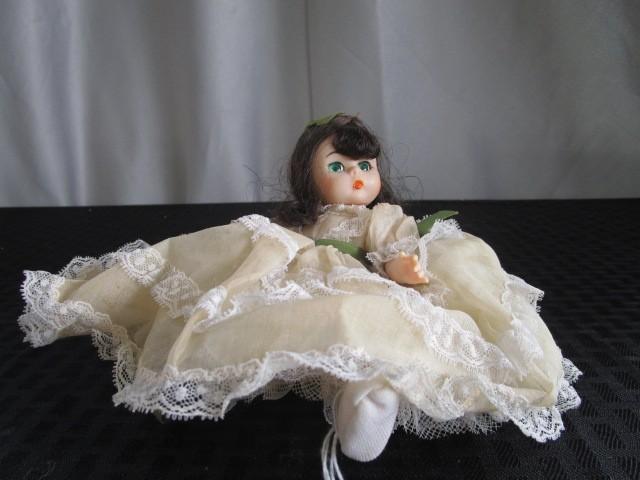 Madame Alexander "Scarlotte" Doll Plastic Face/Feet/ Cloth Body White Dress