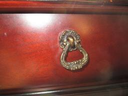 The Bombay Co. Cherry Wood Veneer Vanity Curled/Ornate Arm w/ Oval Mirror