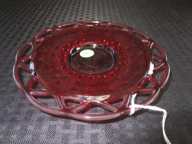 Vintage Imperial Glass Ruby Red Amberina Lace Edge Sugar Cane Dish