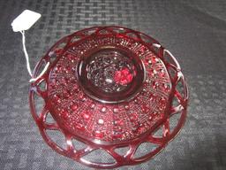 Vintage Imperial Glass Ruby Red Amberina Lace Edge Sugar Cane Dish