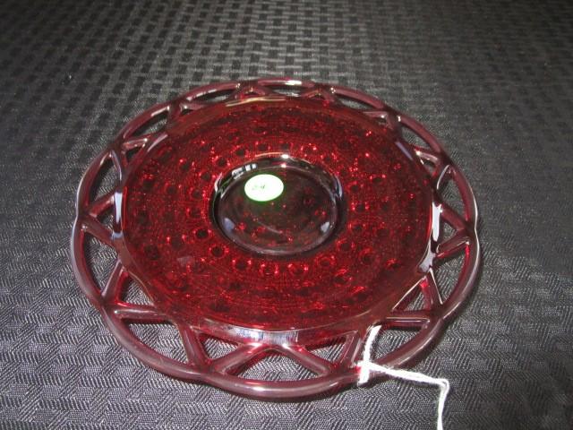 Vintage Imperial Glass Ruby Red Amberina Lace Edge Sugar Cane Dish