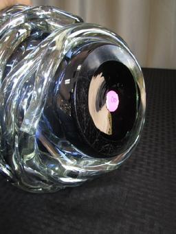 Large Iridescent Purple/Silver/Clear Glass Vase/Décor Bowl Art Glass Design