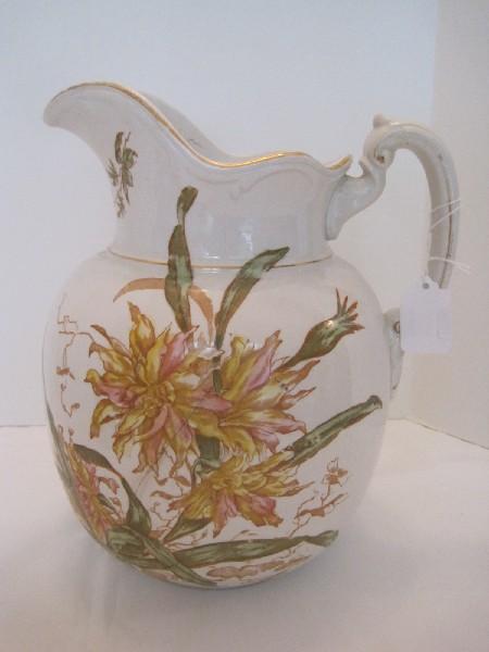 Maddocks Lamberton Works Semi-Porcelain Pitcher Floral Transfer Design w/ Gilt Trim