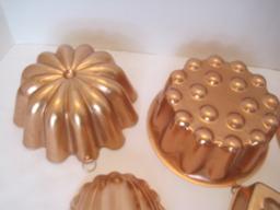 5 Copper Gelatin Molds Various Designs