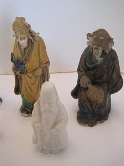 Lot - 3 Elderly Mudmen, Miniature Buddha & Other Figurines