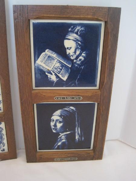 Delft Blue/White Portrait Tiles Wooden Frames