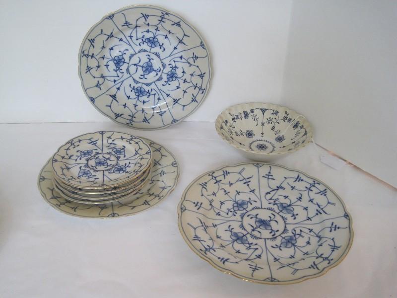 7 Pieces - Royal Tettau Chateau Blue Pattern China Dinnerware