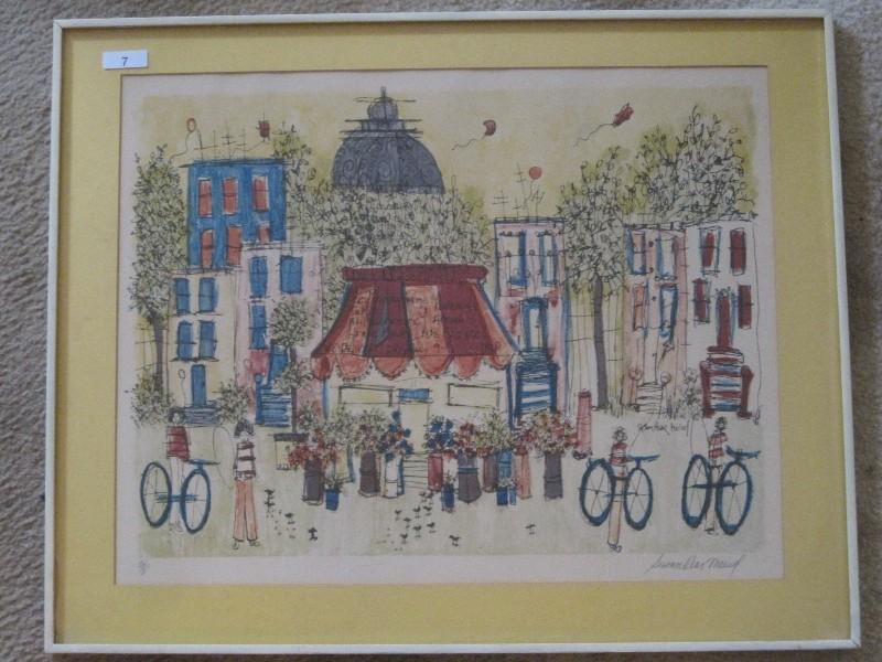 Titled Balducci's Flowers City Street Scene Artist Signed Susan Pear Meisel Lithograph Medium