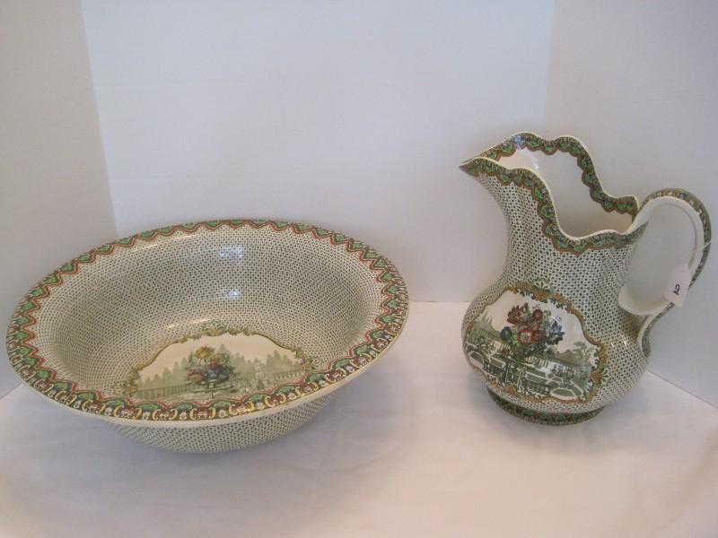 Early Spode Copeland Wash Bowl w/ Pitcher English Garden/Urn