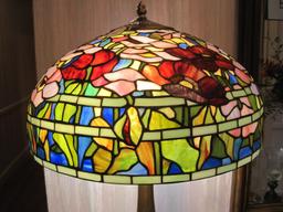 Elegant Tiffany Style Floral Shade w/ Band Accent Table Lamp