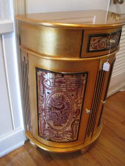 Demi-Lune Cabinet w/ Mirrored Mosaic Floral Spray Design 2-Over-1 Gold Leaf Patina