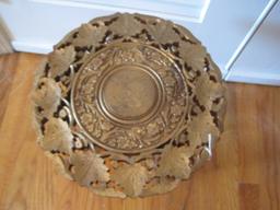 Traditional India Flower/Foliate Design Gilted Patina Accent Table Base Folds/Top Lifts Off