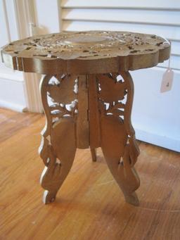 Traditional India Flower/Foliate Design Gilted Patina Accent Table Base Folds/Top Lifts Off