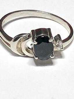 Silver Sapphire & Cz Ring