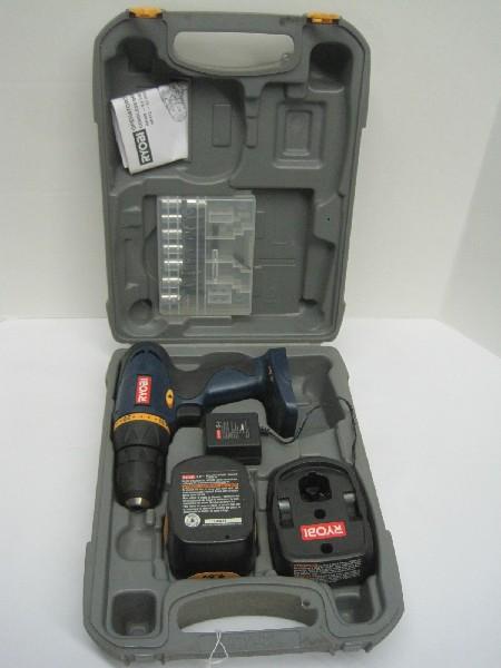 3/8" Ryobi Cordless Drill-Driver w/ Bits, 9.6 Volt Battery, Charges & Case