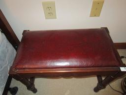 Wooden Stool w/ Red Fabric Top Wave Pediment w/ Spindle Style Feet