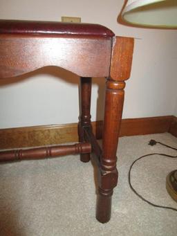 Wooden Stool w/ Red Fabric Top Wave Pediment w/ Spindle Style Feet