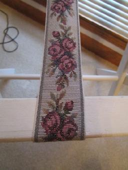 White Wood Fold-Out Luggage Rack Rose Motif Straps