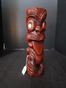 Maori Wooden Carved Décor w/ Paua Shell Eyes