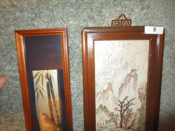 Lot - 3D Artwork Asian Mountain Scene in Wood Frame/Matt, Gilded/Metal Bird