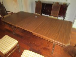 Mid-Century Modern Wooden Dining Table Extendable w/ Ornate Curled/Carved Legs