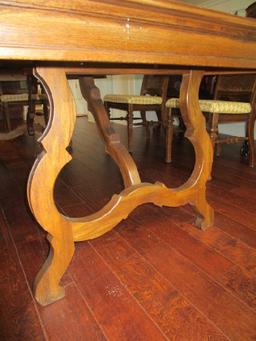 Mid-Century Modern Wooden Dining Table Extendable w/ Ornate Curled/Carved Legs