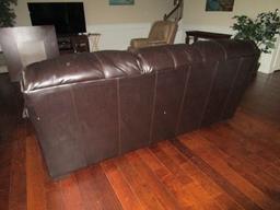 Black Leather Upholstered 3-Seat Sofa Wood Frame, Bracket Feet w/ Cushions