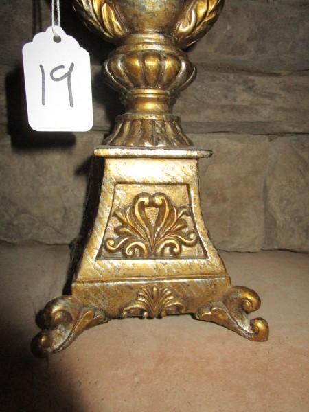 Metal Urn Design Candle Holder w/ Ornate Handles/Scalloped Base w/ Candle