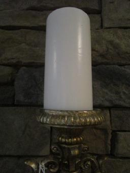 Metal Urn Design Candle Holder w/ Ornate Handles/Scalloped Base w/ Candle