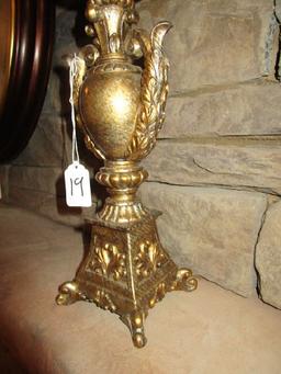 Metal Urn Design Candle Holder w/ Ornate Handles/Scalloped Base w/ Candle