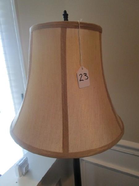 Metal Floral Base Torchiere Lamp, Column Body Column/Bead Trim Top w/ Shade