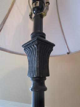 Metal Floral Base Torchiere Lamp, Column Body Column/Bead Trim Top w/ Shade