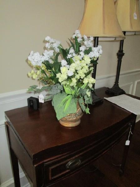 Ceramic Planter Gilted w/ Floral Trim Pattern w/ Faux Plant