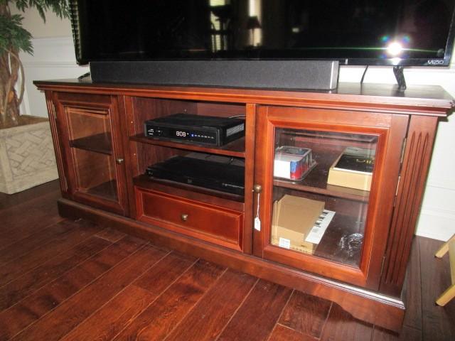 Wooden Cherry Veneer Entertainment Center 2 Hutch Doors w/ Glass Windows