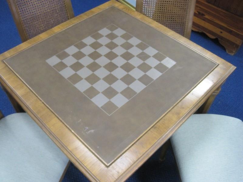 Drexel Furniture French Inspired Reversible Top Game Table w/ 4 Matching Cane Back Chairs