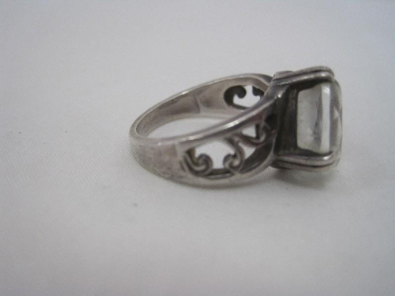 Stamped 925 Ladies Ring w/ Paste Cut Glass Solitaire