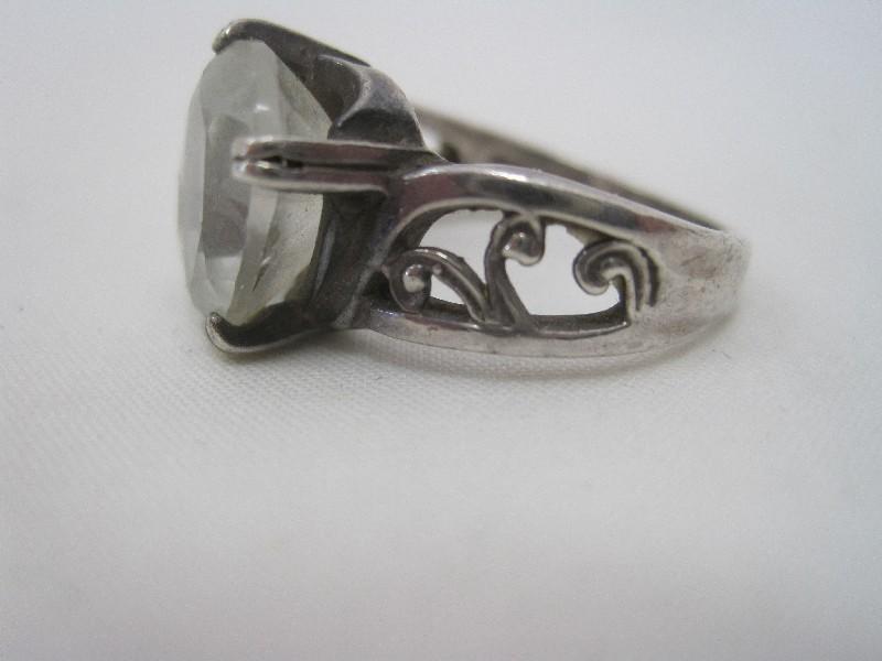 Stamped 925 Ladies Ring w/ Paste Cut Glass Solitaire