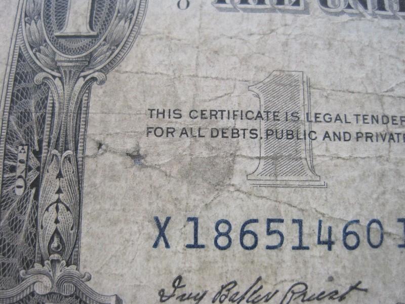 One Dollar Silver Note Certificate Series 1935F X18651460I