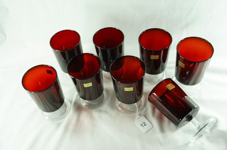 Set - 8 Cris d'Arques-Luminarc "Cavalier" Ruby Red Water Goblets