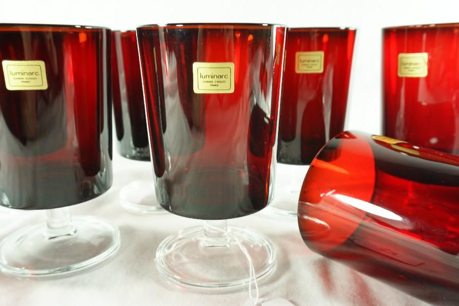 Set - 8 Cris d'Arques-Luminarc "Cavalier" Ruby Red Water Goblets