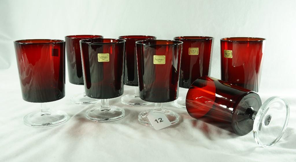 Set - 8 Cris d'Arques-Luminarc "Cavalier" Ruby Red Water Goblets