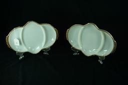 Pair - 1970's Anchor Hocking "Swirl Golden Anniversary" Milk Glass Sectioned Dish